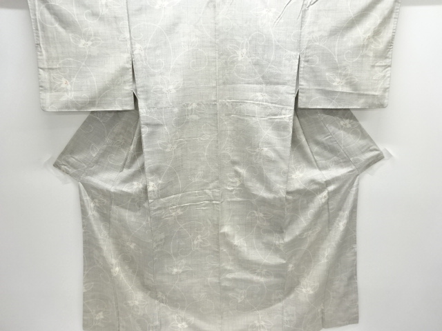 JAPANESE KIMONO / ANTIQUE KIMONO / SILK / TSUMUGI / WOVEN FLORAL ARABESQUE